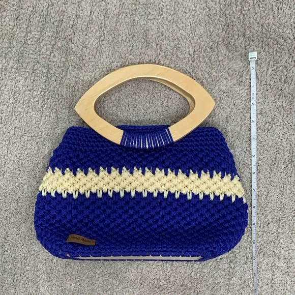 Handmade blue crochet satchel purse - Picture 4 of 7